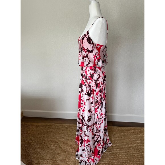 Adrianna Papell Magenta Pink White Floral Blousen Satin Sleeveless Maxi Dress 8 - Picture 7 of 9